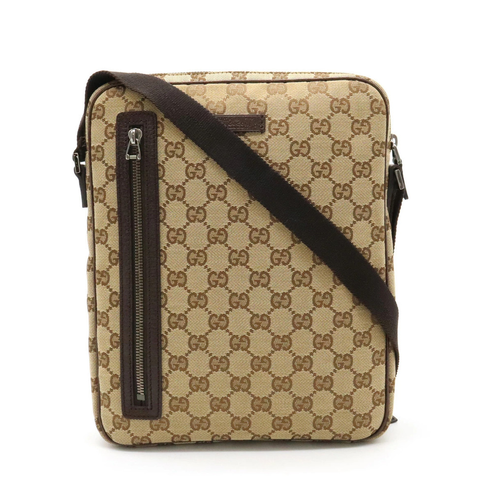 Gucci GG Canvas Crossbody Bag Leather Beige Brown Cream